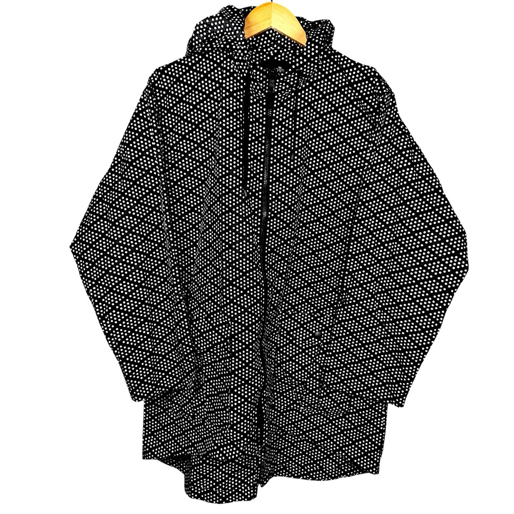 ShedRain Women's Black White Polka Dot Hooded‎ Lightweight Rain Jacket Size L - Picture 2 of 14